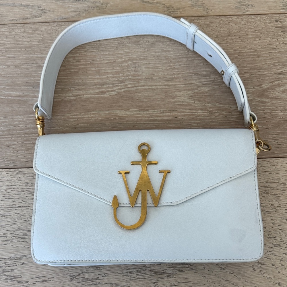 JW Anderson Leather White Shoulder Bag with Gold Accent